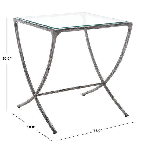 Safavieh Debbie Square Metal Accent Table Silver Metal / Tempered Glass SFV9523B