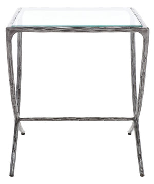 Safavieh Debbie Square Metal Accent Table Silver Metal / Tempered Glass SFV9523B