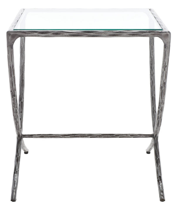 Safavieh Debbie Square Metal Accent Table Silver Metal / Tempered Glass SFV9523B