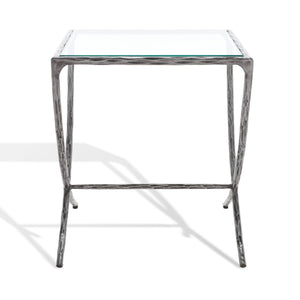 Safavieh Debbie Square Metal Accent Table Silver Metal / Tempered Glass SFV9523B