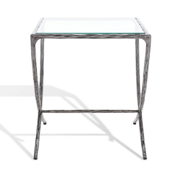Safavieh Debbie Square Metal Accent Table Silver Metal / Tempered Glass SFV9523B