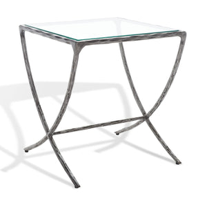 Safavieh Debbie Square Metal Accent Table Silver Metal / Tempered Glass SFV9523B