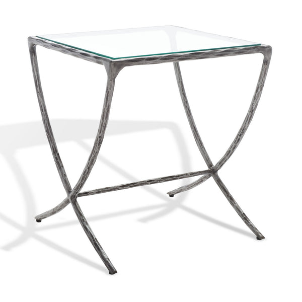 Safavieh Debbie Square Metal Accent Table Silver Metal / Tempered Glass SFV9523B