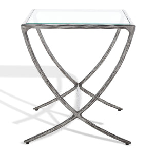 Safavieh Debbie Square Metal Accent Table Silver Metal / Tempered Glass SFV9523B