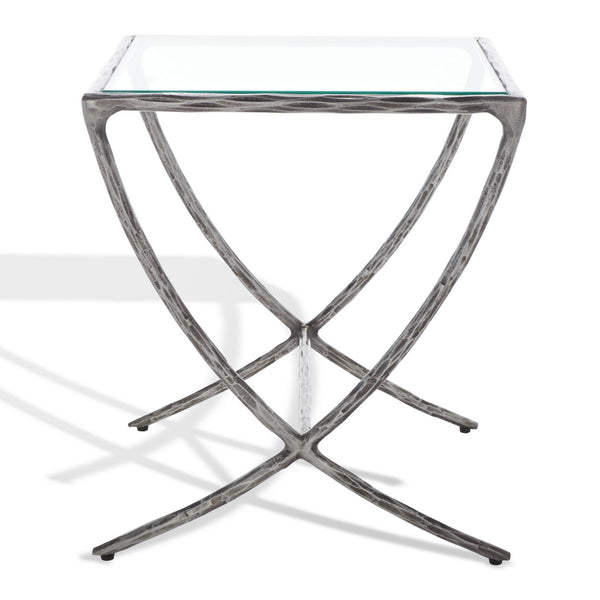 Safavieh Debbie Square Metal Accent Table Silver Metal / Tempered Glass SFV9523B
