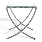 Safavieh Debbie Square Metal Accent Table Silver Metal / Tempered Glass SFV9523B