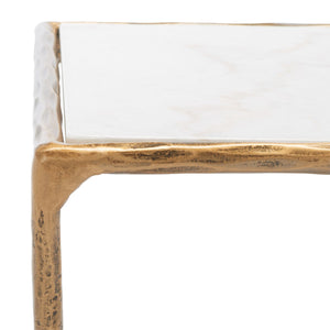 Safavieh Debbie Square Metal Accent Table Brass / White Metal / White Marble / Mdf SFV9523C