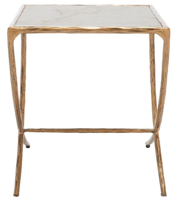 Safavieh Debbie Square Metal Accent Table Brass / White Metal / White Marble / Mdf SFV9523C