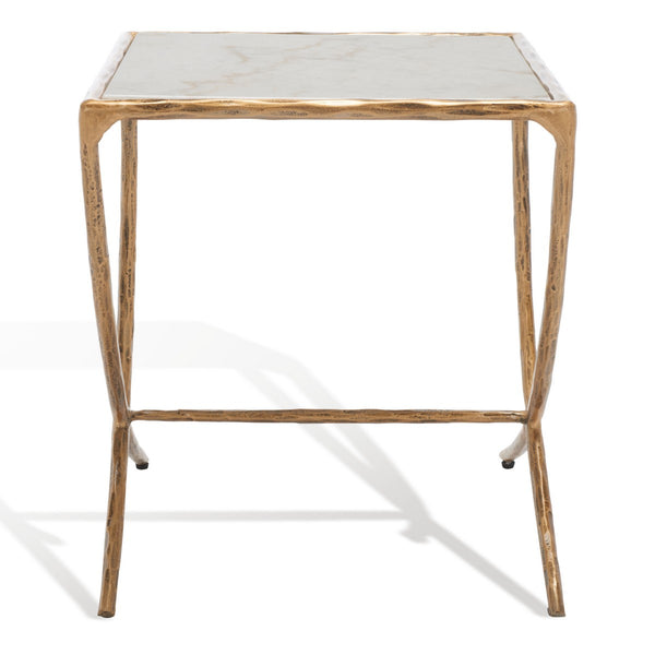 Safavieh Debbie Square Metal Accent Table Brass / White Metal / White Marble / Mdf SFV9523C