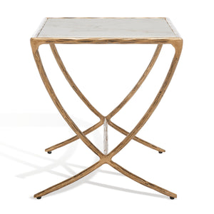 Safavieh Debbie Square Metal Accent Table Brass / White Metal / White Marble / Mdf SFV9523C