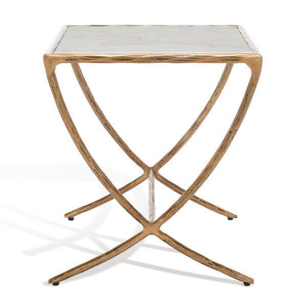 Safavieh Debbie Square Metal Accent Table Brass / White Metal / White Marble / Mdf SFV9523C