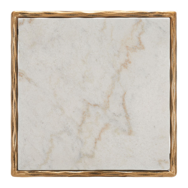 Safavieh Debbie Square Metal Accent Table Brass / White Metal / White Marble / Mdf SFV9523C