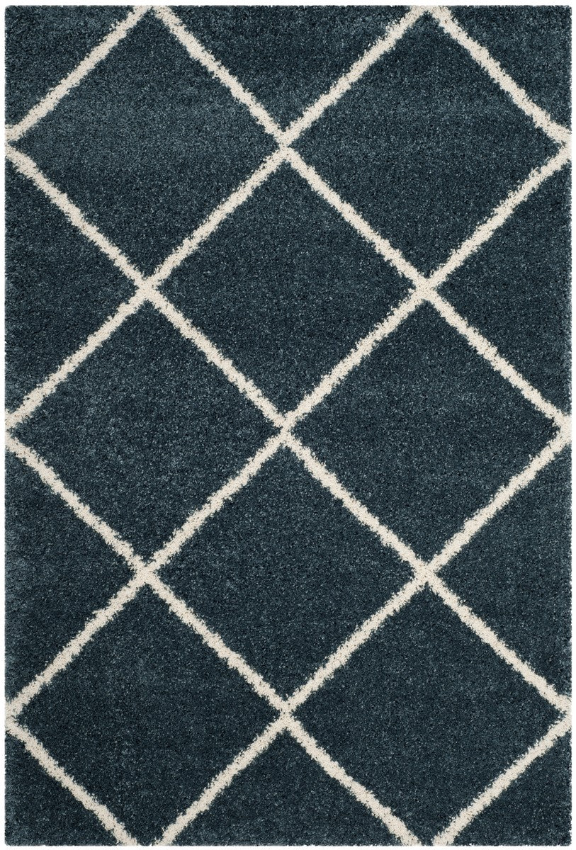 Hudson Shag 281 Shag Power Loomed Polypropylene Rug Slate Blue / Ivory