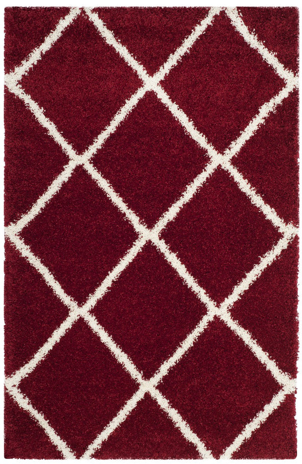 Hudson Shag 281 Shag Power Loomed Polypropylene Rug Red / Ivory