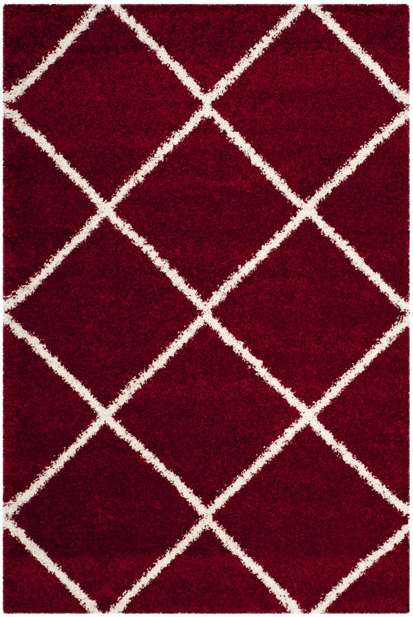 Hudson Shag 281 Shag Power Loomed Polypropylene Rug Red / Ivory