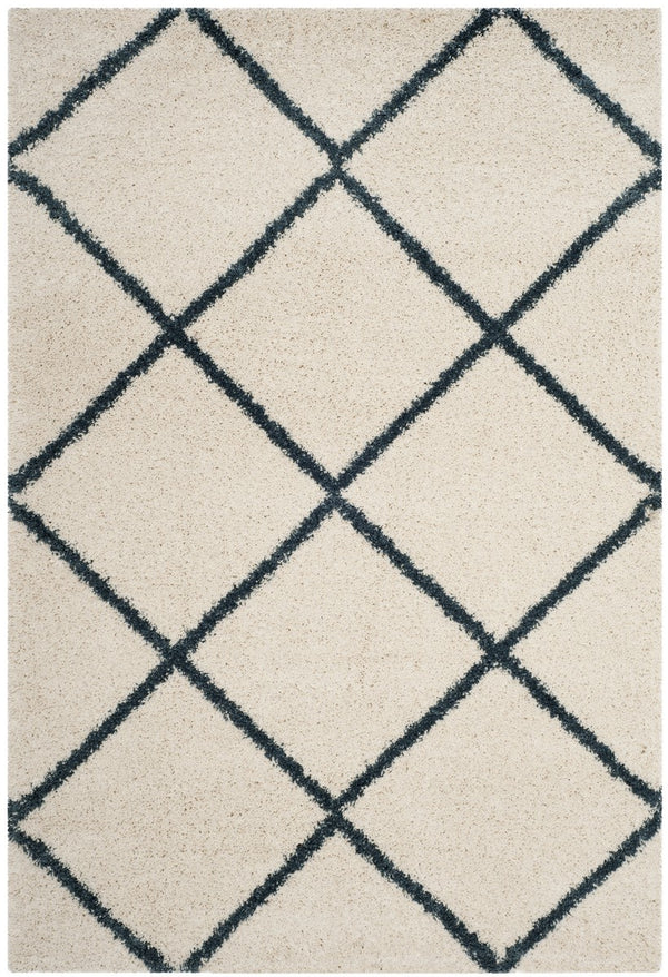 Hudson Shag 281 Shag Power Loomed Polypropylene Rug Ivory / Slate Blue