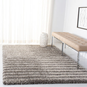Hudson Shag 298 Shag Power Loomed Polypropylene Rug Grey / Ivory