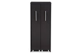 Baxton Studio Lindo Dark Brown Wood Bookcase with Two Pulled-out Doors Shelving Cabinet