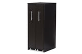 Baxton Studio Lindo Dark Brown Wood Bookcase with Two Pulled-out Doors Shelving Cabinet