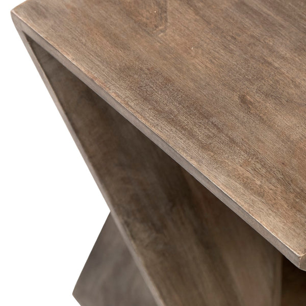 Dovetail Prado 16" Square Twisted Mango Wood Side Table in a Grey Wash Finish SHR122