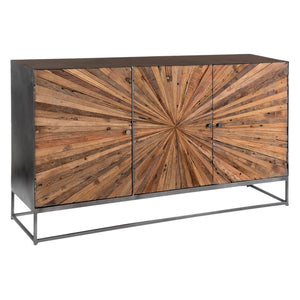 Dovetail Sadie 59" Two-Toned Gunmetal Steel and Natural Finished Reclaimed Pine 3-Door Sideboard SHR170