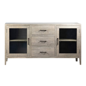 Dovetail Harlow 78" Tall Grey Wash Acacia and Glass Display Cabinet SHR176