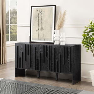 Walker Edison Silas Deco/Contemporary 55" 3-Door Vertical Detail Sideboard SILD5DBL