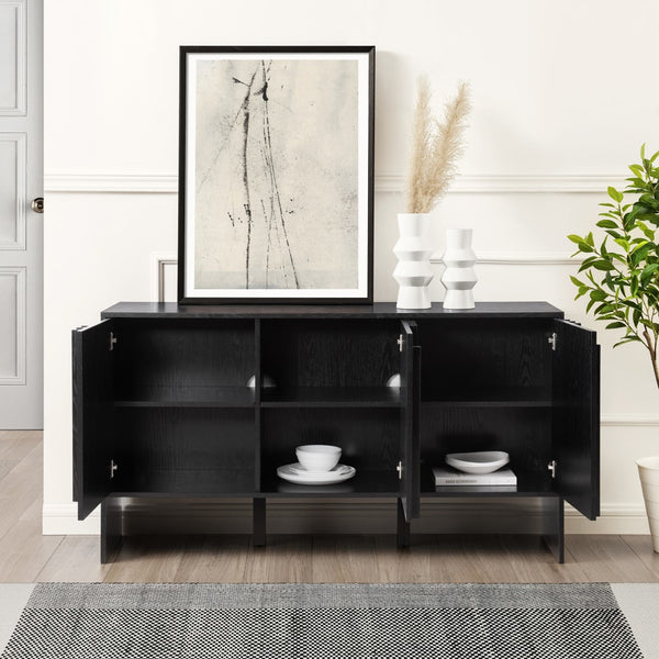 Walker Edison Silas Deco/Contemporary 55" 3-Door Vertical Detail Sideboard SILD5DBL