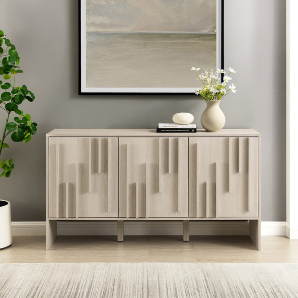 Walker Edison Silas Deco/Contemporary 55" 3-Door Vertical Detail Sideboard SILD5DIO