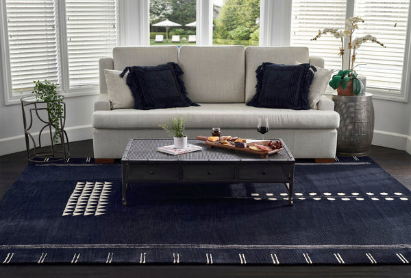 Momeni Simba SIM-5 Hand Tufted Contemporary Geometric Indoor Area Rug Navy 9' x 12' SIMBASIM-5NVY90C0