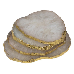 Dovetail Orlando Round Natural Agate Coasters with Gold Edge Accents, Set of 4 SK009