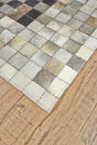 Estelle Mosaic Leather Cowhide Rug, Gray/Brown, 9ft x 12ft Area Rug