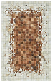 Estelle Mosaic Leather Cowhide Rug, Gray/Chocolate Brown, 9ft x 12ft Area Rug