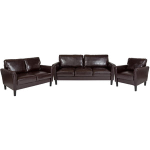 English Elm EE2502 Contemporary Living Room Grouping - Set Brown LeatherSoft EEV-16190