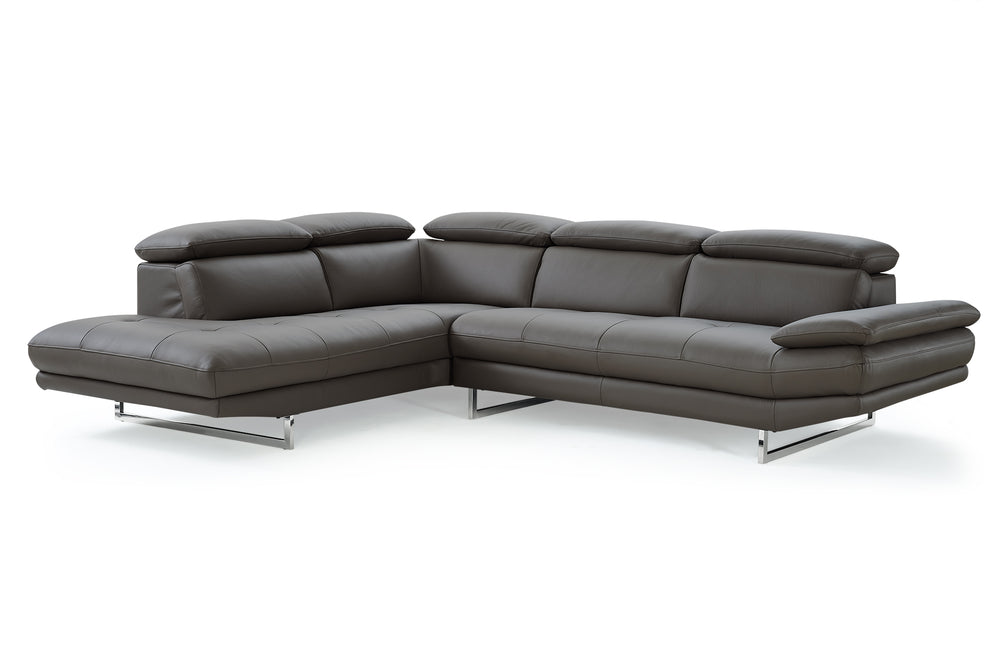 Pandora Sectional, Chaise On Left When Facing, Dark Gray Top Grain Italian Leather