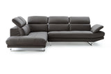 Pandora Sectional, Chaise On Left When Facing, Dark Gray Top Grain Italian Leather