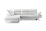 Pandora Sectional, Chaise On Left When Facing, White Top Grain Italian Leather,