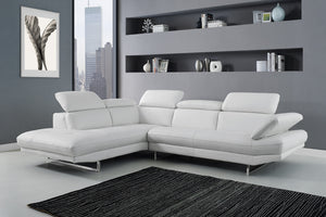 Pandora Sectional, Chaise On Left When Facing, White Top Grain Italian Leather,