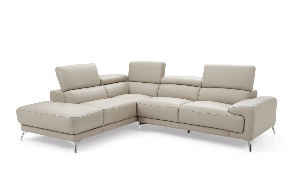Fabiola Sectional, Chaise On Left When Facing Light Grey Top Grain Italian Leather