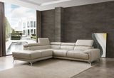 Fabiola Sectional, Chaise On Left When Facing Light Grey Top Grain Italian Leather