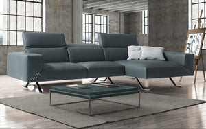 Henry Sectional 100% Made In Italy, Chaise On Left When Facing, Grey Top Grain Italian Leather 5...