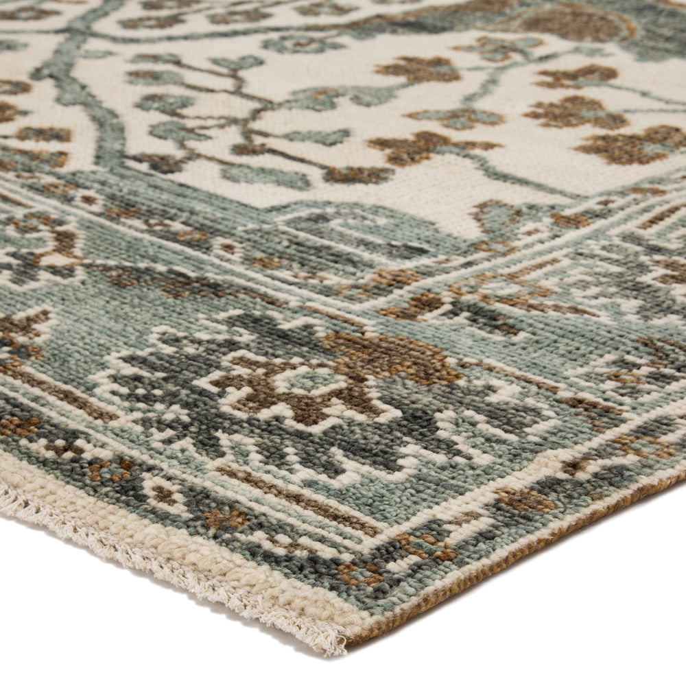 Jaipur Living Slayton Hand-Knotted Medallion Ivory/ Light Teal Runner Rug (3'X12')