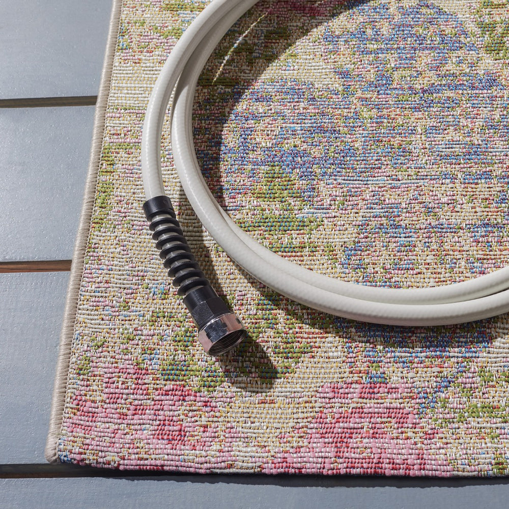 Summer 410 Indoor / Outdoor Power Loomed 23% Polyester 76% Polypropylene 1% Backing Material Rug Blue / Pink