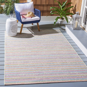 Summer 421 Indoor / Outdoor Power Loomed 23% Polyester 76% Polypropylene 1% Backing Material Rug Ivory / Blue