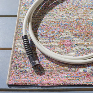 Summer 498 Indoor / Outdoor Power Loomed 23% Polyester 76% Polypropylene 1% Backing Material Rug Ivory / Pink