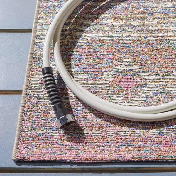 Summer 498 Indoor / Outdoor Power Loomed 23% Polyester 76% Polypropylene 1% Backing Material Rug Ivory / Pink