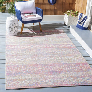 Summer 498 Indoor / Outdoor Power Loomed 23% Polyester 76% Polypropylene 1% Backing Material Rug Ivory / Pink