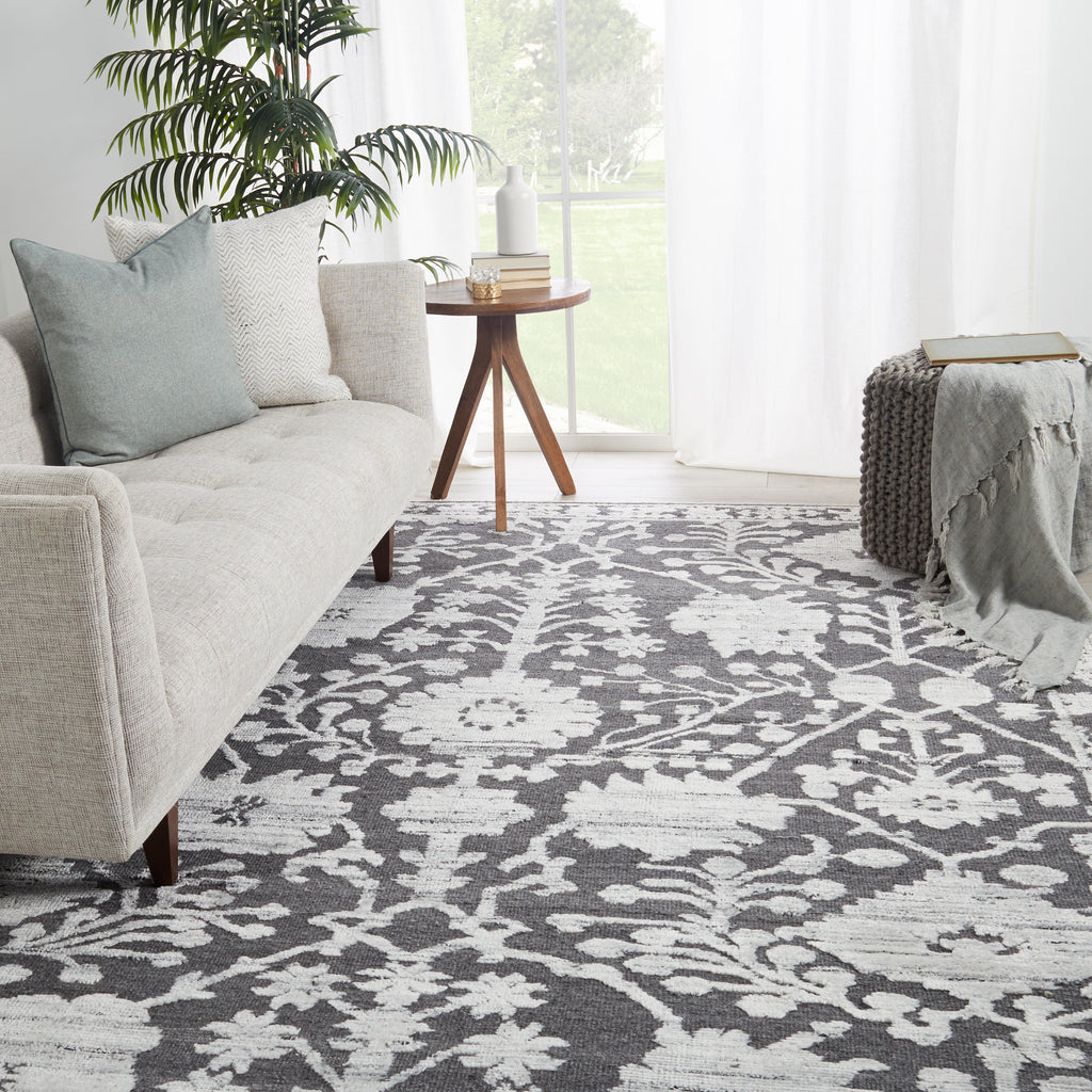 Jaipur Living Riona Hand-Knotted Floral Gray/ White Area Rug (10'X14')