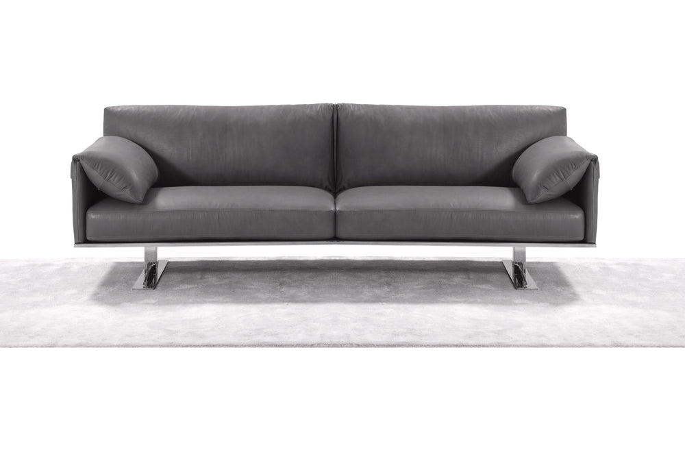 Gaber Sofa, 100% Made In Italy, Grey Top Grain Leather 51 And Metal Legs.