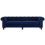 Nativa Interiors London Tufted Sofa Solid + Manufactured Wood / Velvet Commercial Grade Extra Wide Tufted Sofa Blue 103.00"W x 42.50"D x 30.00"H